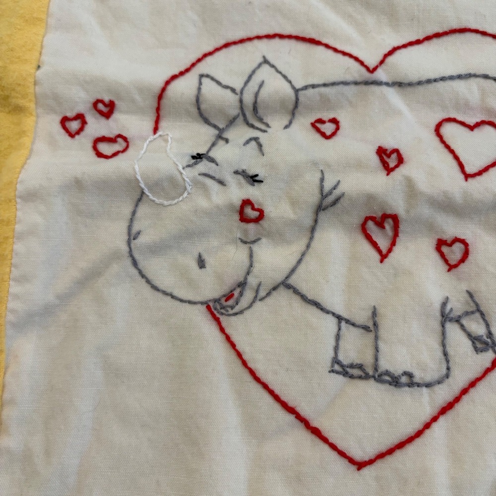 Handmade Quilted Baby Blanket Yellow Safari Animals‎ Embroidered Nursery 52x 27" - Picture 4 of 9